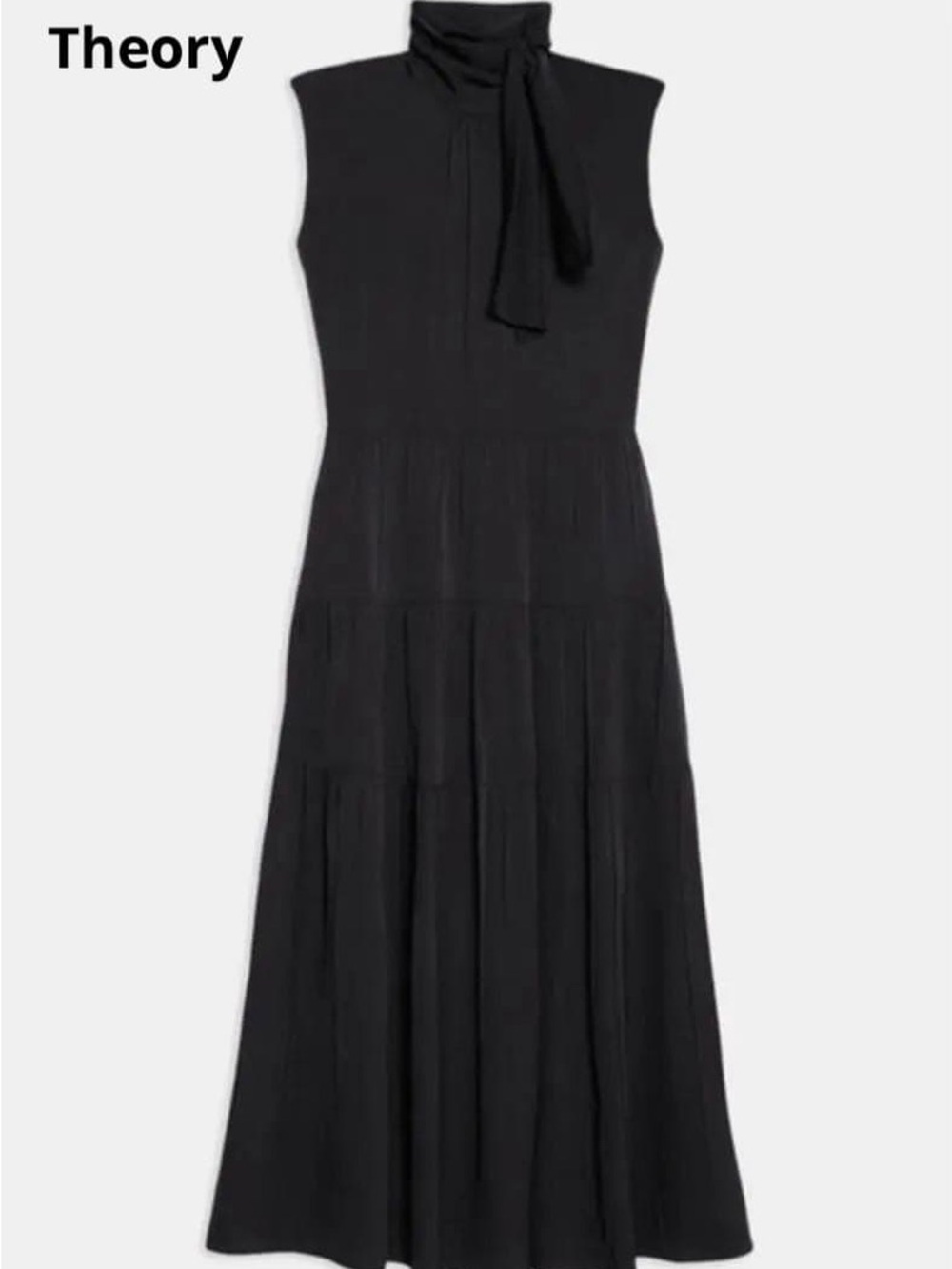 Theory Black Sleeveless High-Neck Tie Maxi Dress